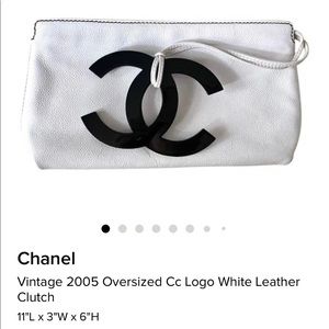 Chanel Vintage 2005 Oversized CC Logo White Leather Clutch